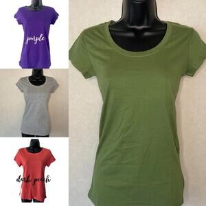 4-pcs ACTIVE BASIC Women's Round Neck Short Sleeve Tee Basic Top T-shirt, LARGE